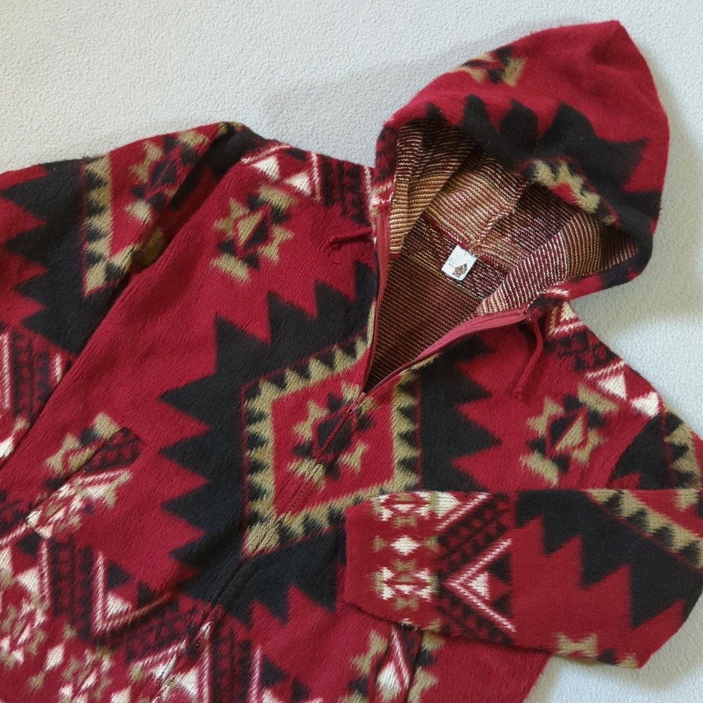 Tuntaquimba Ecuador Wool Hoodie‎ Sweater Red Southwestern  Full Zip Small